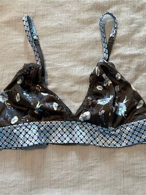 aerie Black Bralette with Light Blue Floral detail